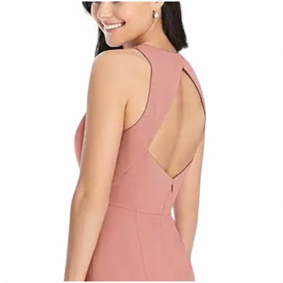 New York Dressy Group Diamond Cutout Back Trumpet Gown, Front Slit, Rose - Picture 3 of 16